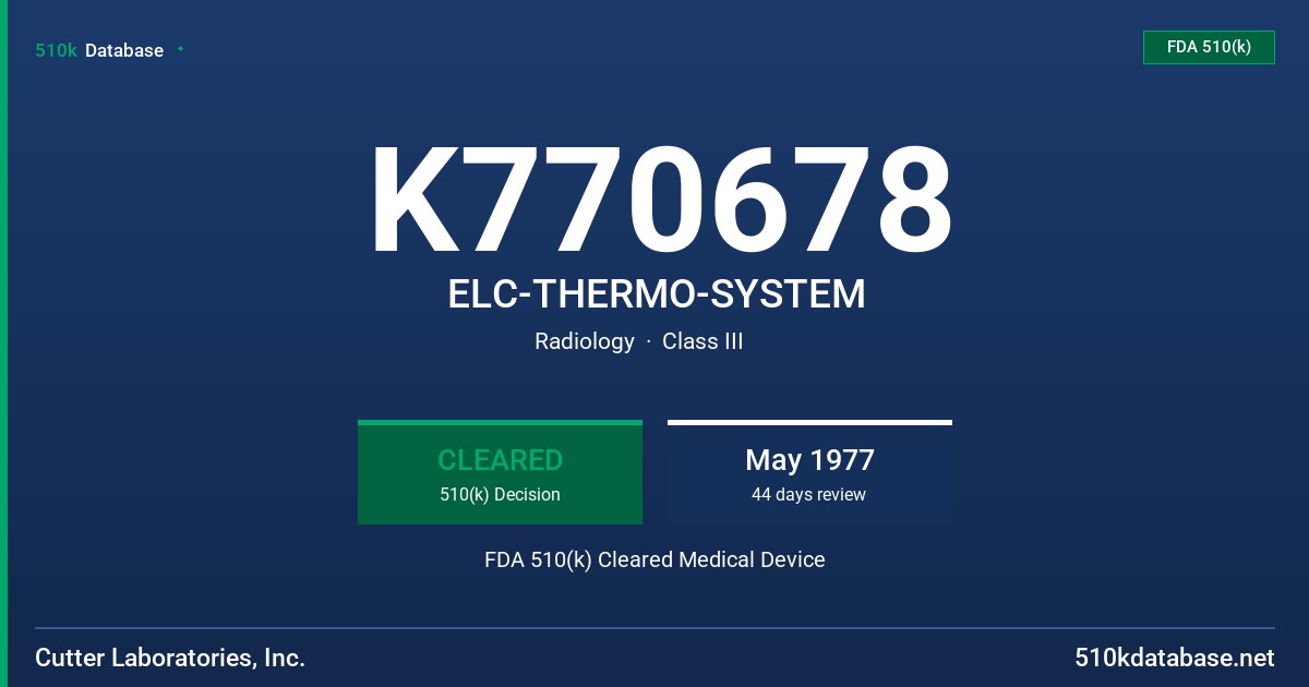K770678 ELC-THERMO-SYSTEM FDA 510(k) Cleared Medical Device