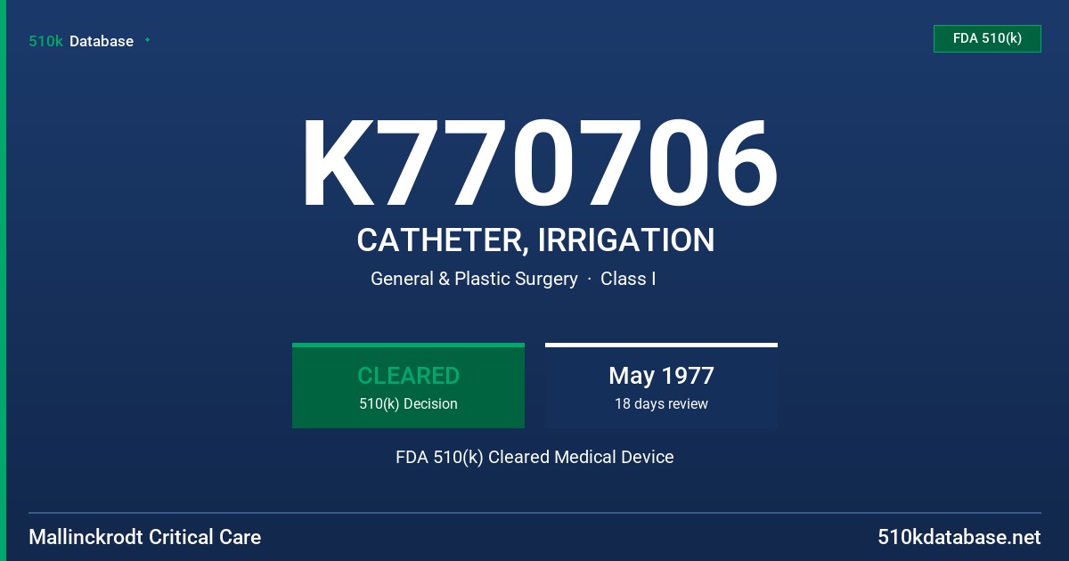 K770706 CATHETER, IRRIGATION FDA 510(k) Cleared Medical Device