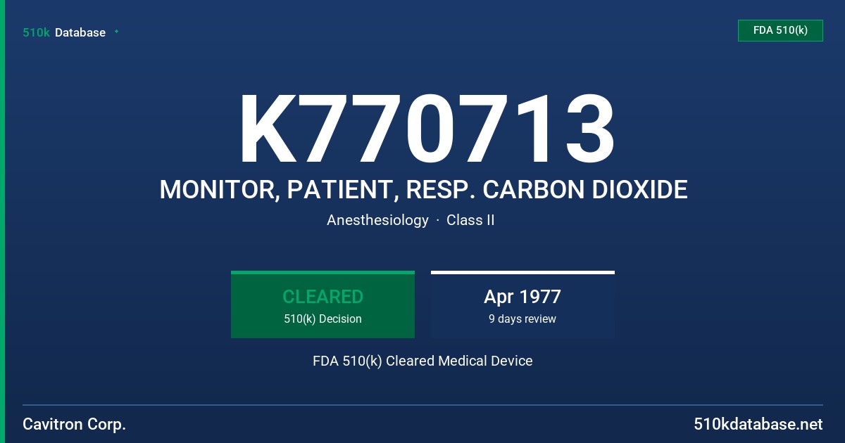 K770713 MONITOR, PATIENT, RESP. CARBON DIOXIDE FDA 510(k) Cleared Medical Device