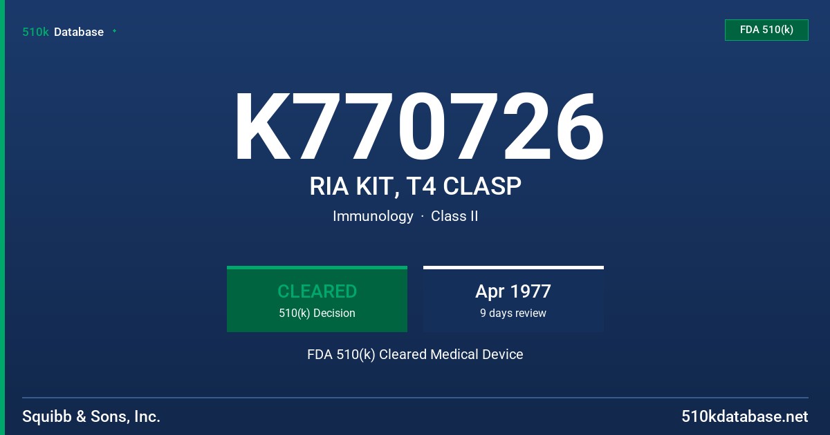 K770726 RIA KIT, T4 CLASP FDA 510(k) Cleared Medical Device