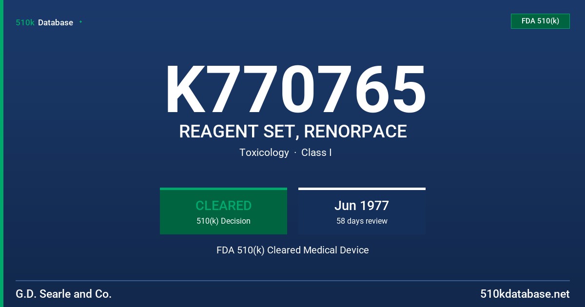 K770765 REAGENT SET, RENORPACE FDA 510(k) Cleared Medical Device