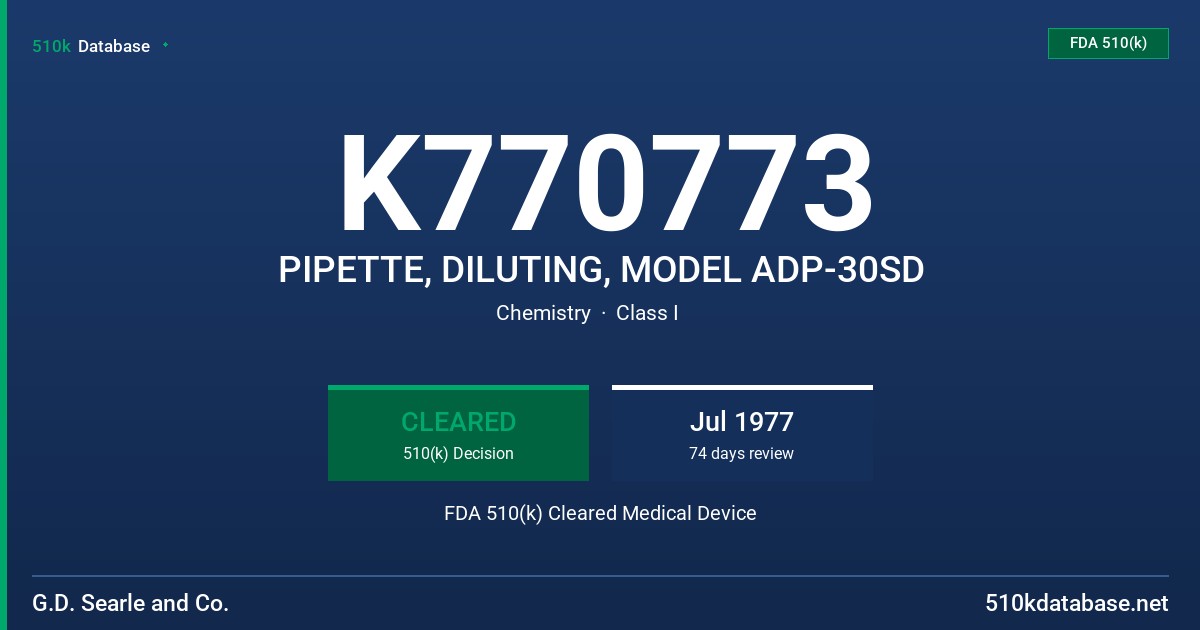 K770773 PIPETTE, DILUTING, MODEL ADP-30SD FDA 510(k) Cleared Medical Device
