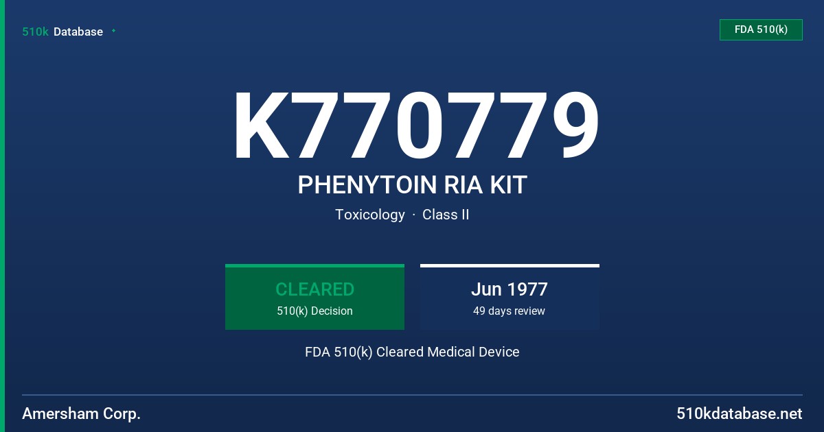 K770779 PHENYTOIN RIA KIT FDA 510(k) Cleared Medical Device