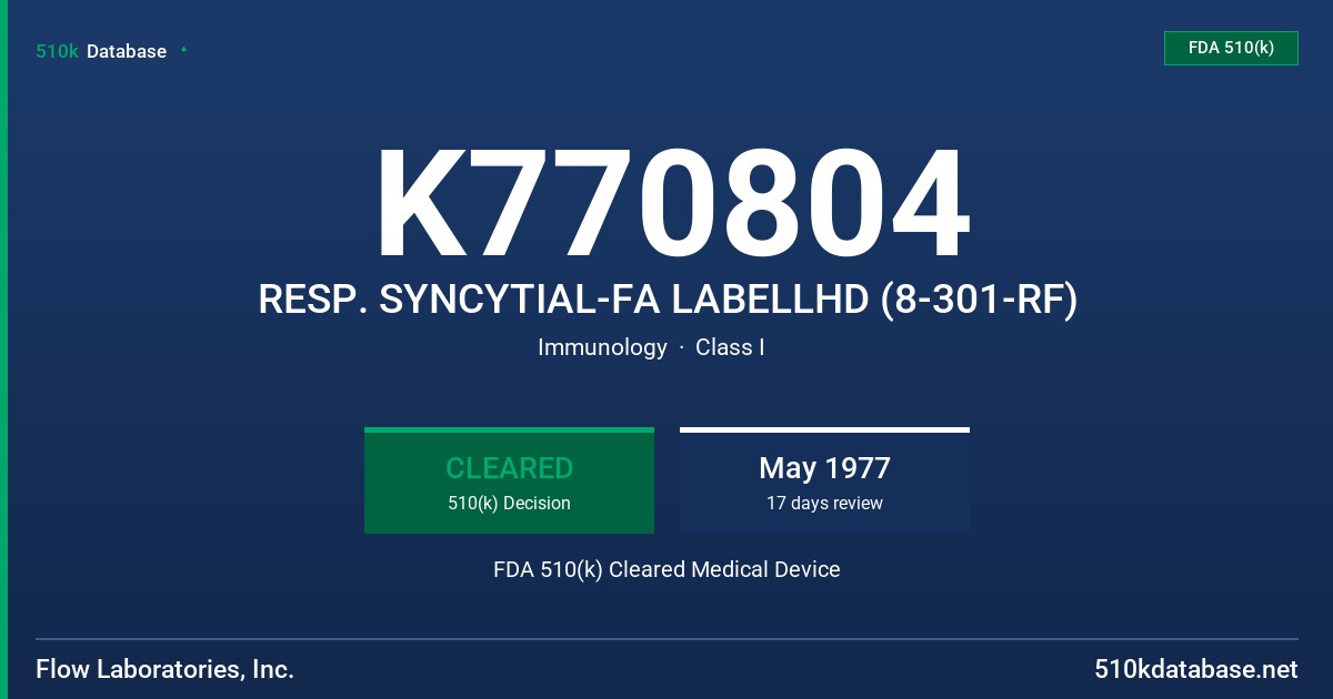 K770804 RESP. SYNCYTIAL-FA LABELLHD (8-301-RF) FDA 510(k) Cleared Medical Device