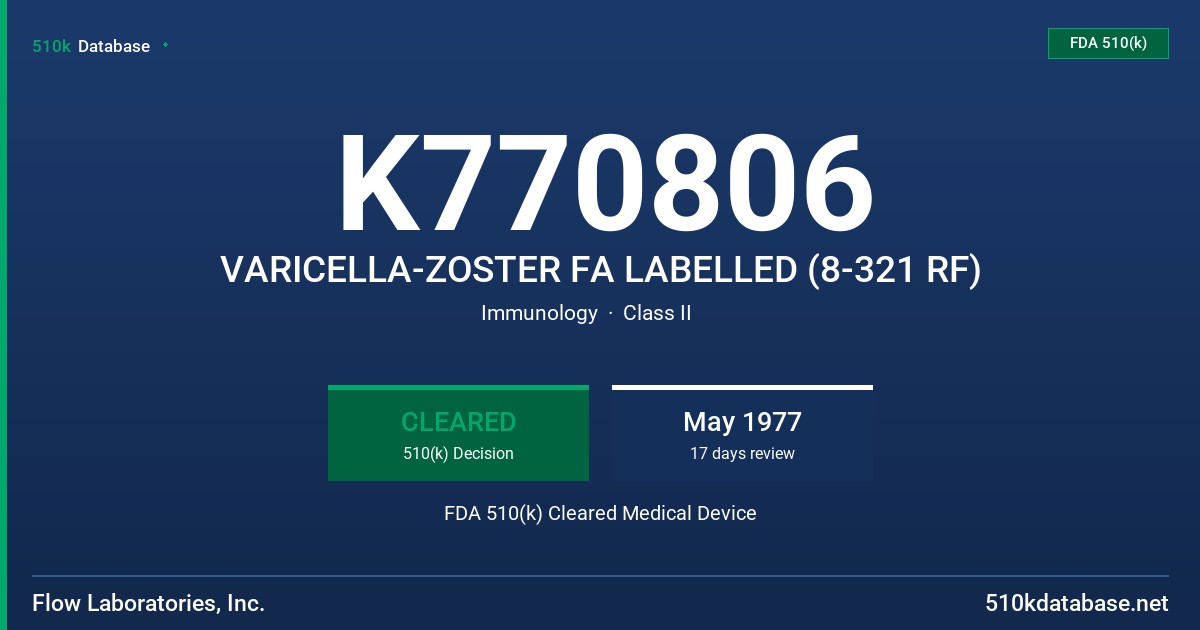 K770806 VARICELLA-ZOSTER FA LABELLED (8-321 RF) FDA 510(k) Cleared Medical Device