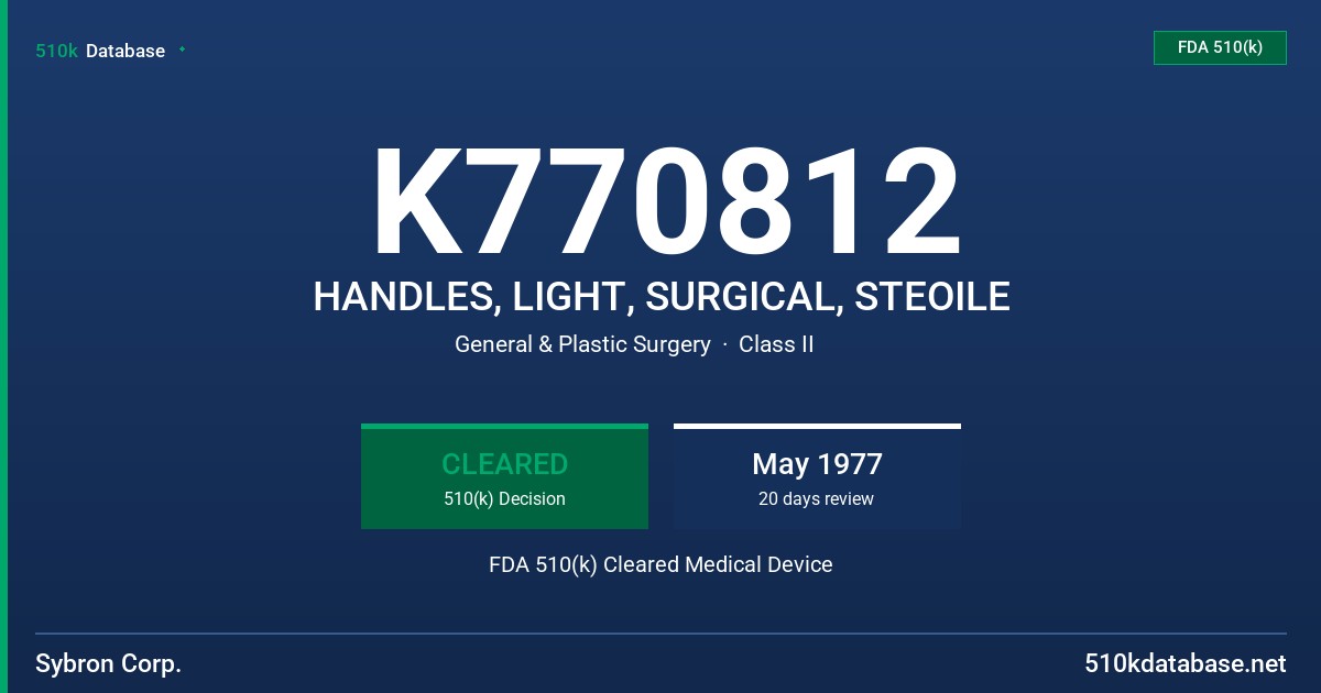 K770812 HANDLES, LIGHT, SURGICAL, STEOILE FDA 510(k) Cleared Medical Device