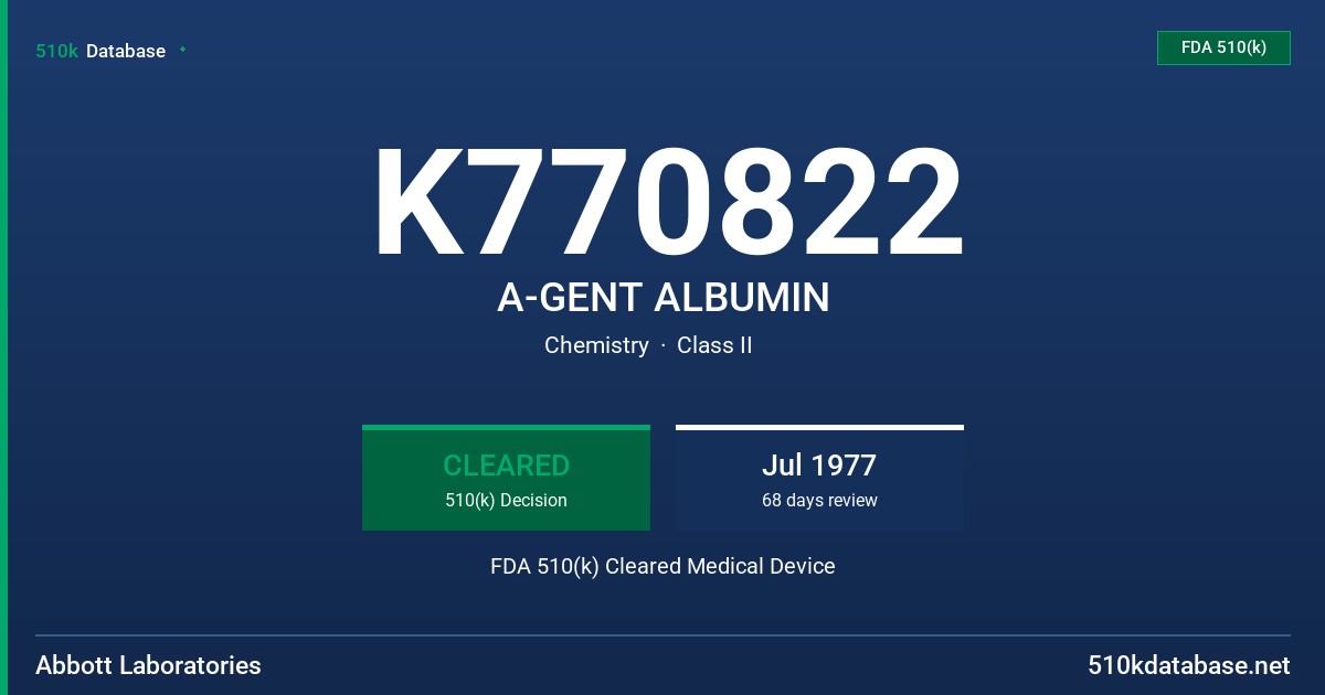 K770822 A-GENT ALBUMIN FDA 510(k) Cleared Medical Device