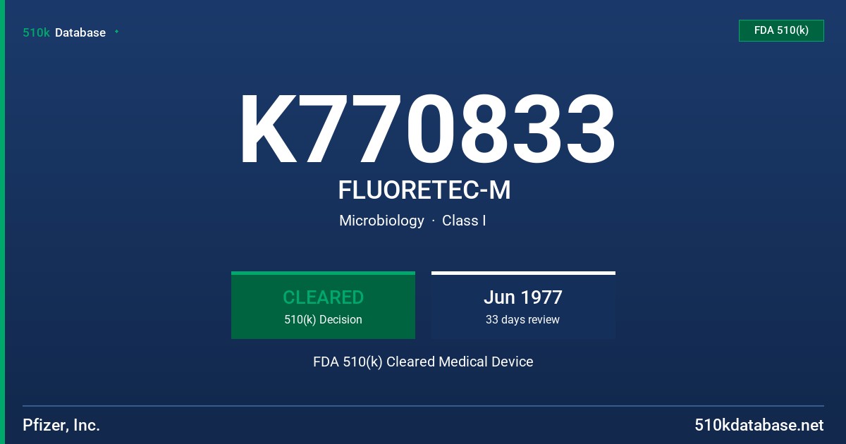 K770833 FLUORETEC-M FDA 510(k) Cleared Medical Device