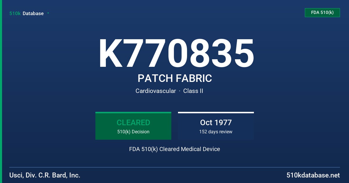 K770835 PATCH FABRIC FDA 510(k) Cleared Medical Device