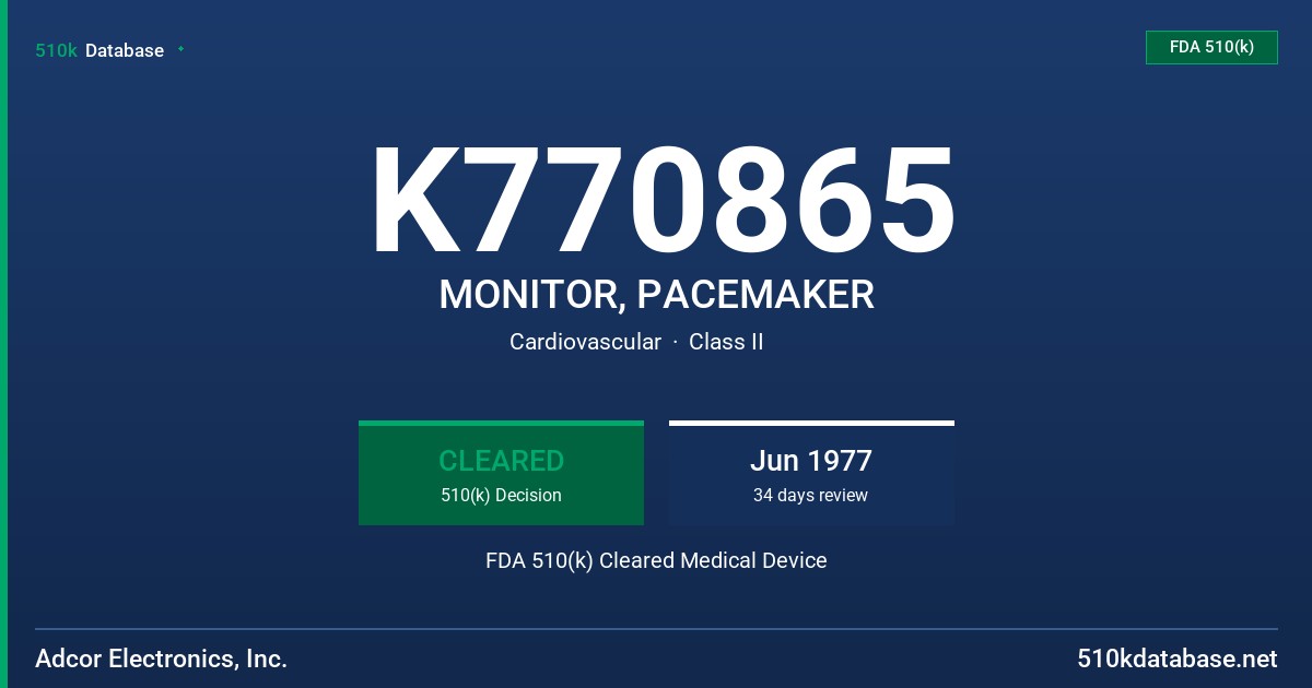 K770865 MONITOR, PACEMAKER FDA 510(k) Cleared Medical Device