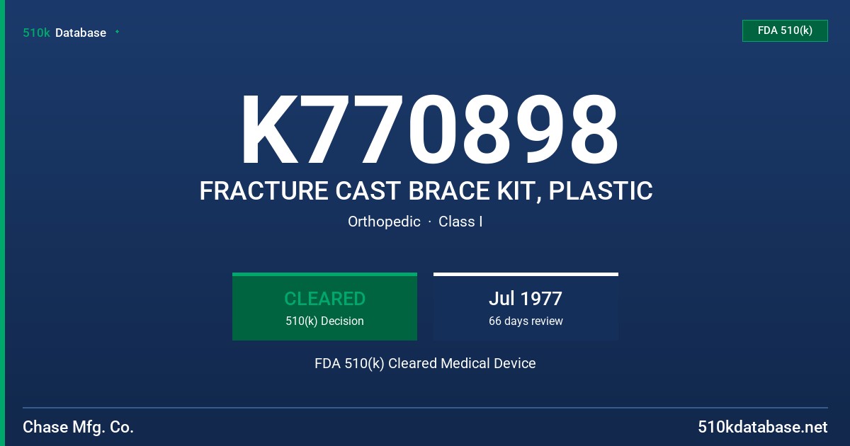 K770898 FRACTURE CAST BRACE KIT, PLASTIC FDA 510(k) Cleared Medical Device