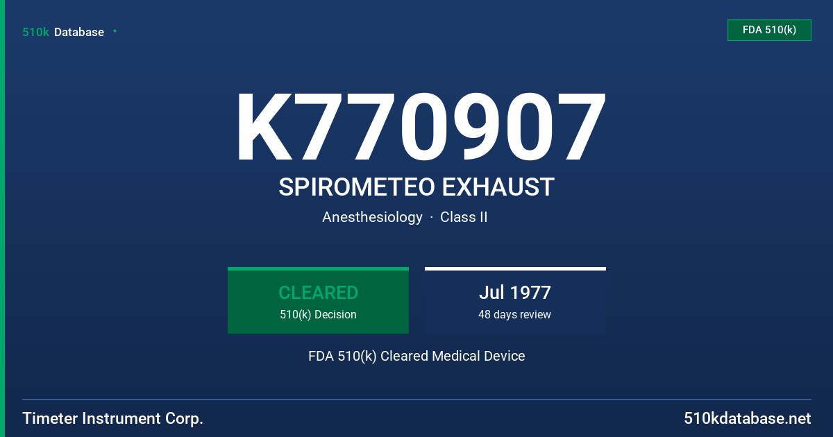 K770907 SPIROMETEO EXHAUST FDA 510(k) Cleared Medical Device
