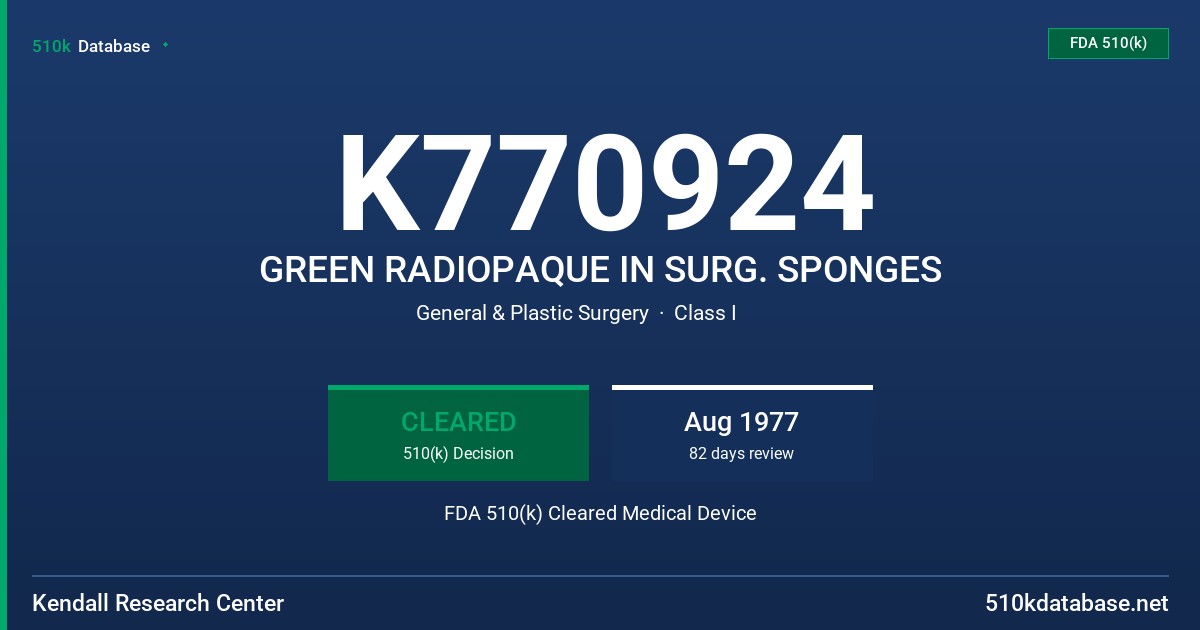 K770924 GREEN RADIOPAQUE IN SURG. SPONGES FDA 510(k) Cleared Medical Device