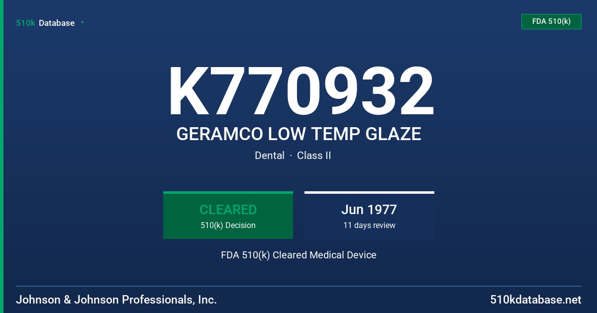 K770932 GERAMCO LOW TEMP GLAZE FDA 510(k) Cleared Medical Device