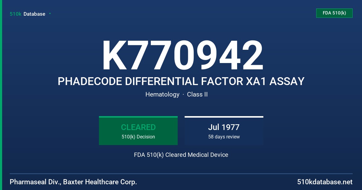 K770942 PHADECODE DIFFERENTIAL FACTOR XA1 ASSAY FDA 510(k) Cleared Medical Device