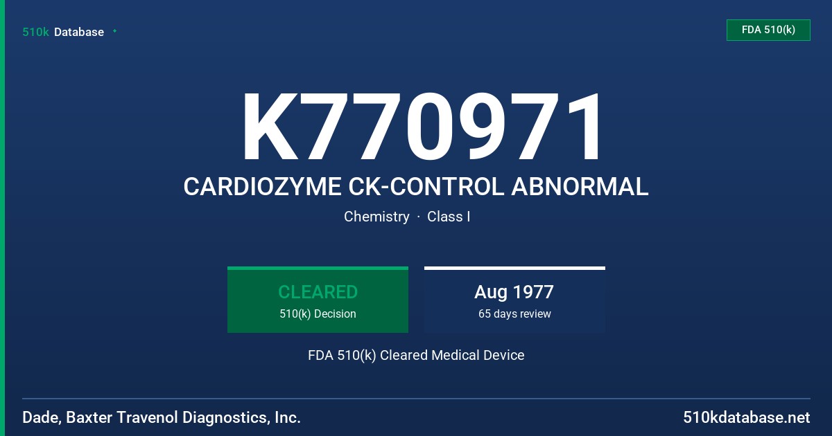 K770971 CARDIOZYME CK-CONTROL ABNORMAL FDA 510(k) Cleared Medical Device