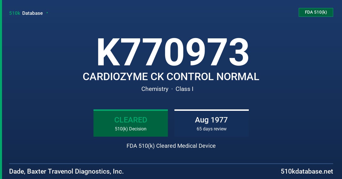 K770973 CARDIOZYME CK CONTROL NORMAL FDA 510(k) Cleared Medical Device