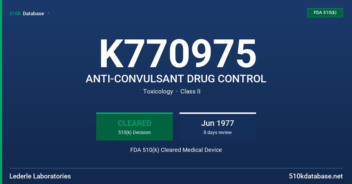 K770975 ANTI-CONVULSANT DRUG CONTROL FDA 510(k) Cleared Medical Device