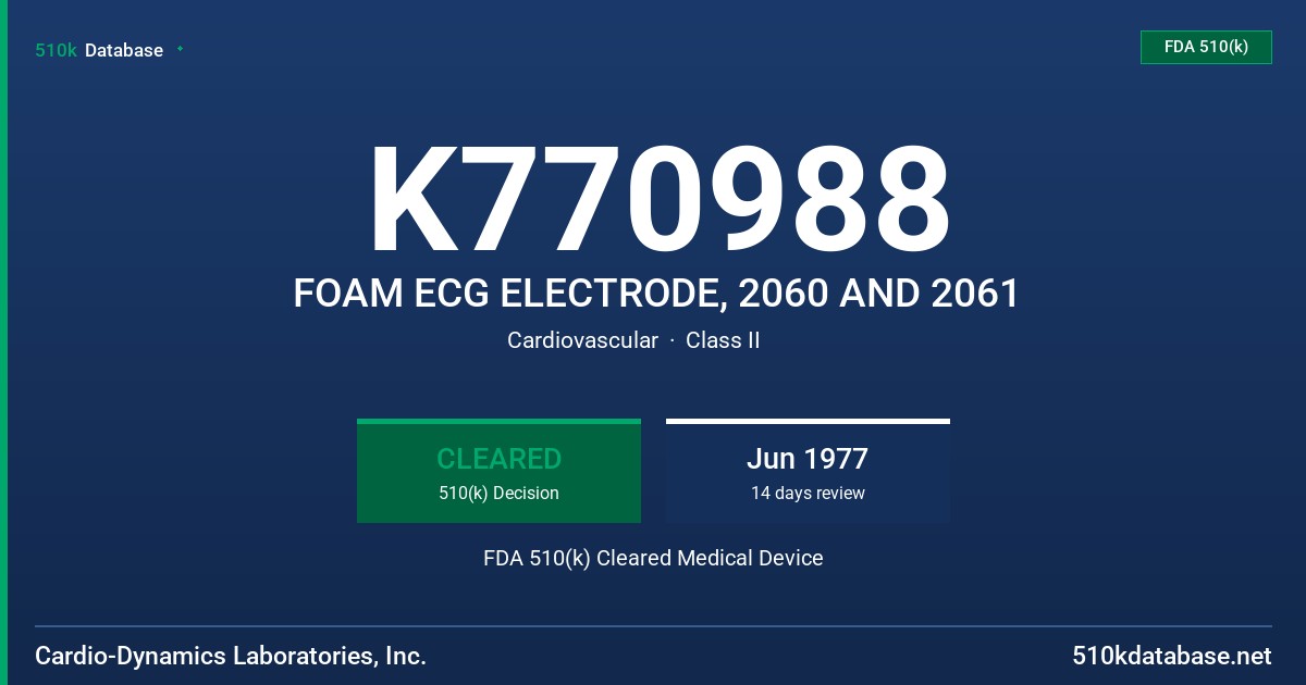 K770988 FOAM ECG ELECTRODE, 2060 AND 2061 FDA 510(k) Cleared Medical Device
