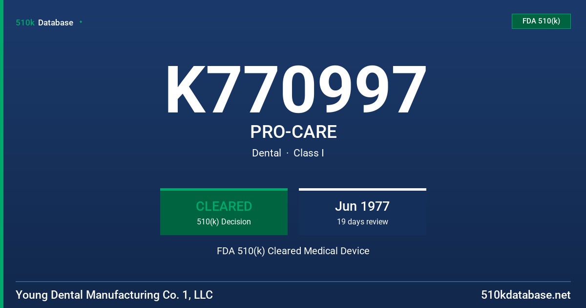 K770997 PRO-CARE FDA 510(k) Cleared Medical Device