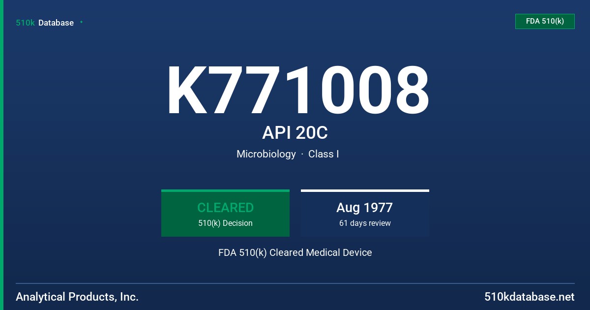 K771008 API 20C FDA 510(k) Cleared Medical Device