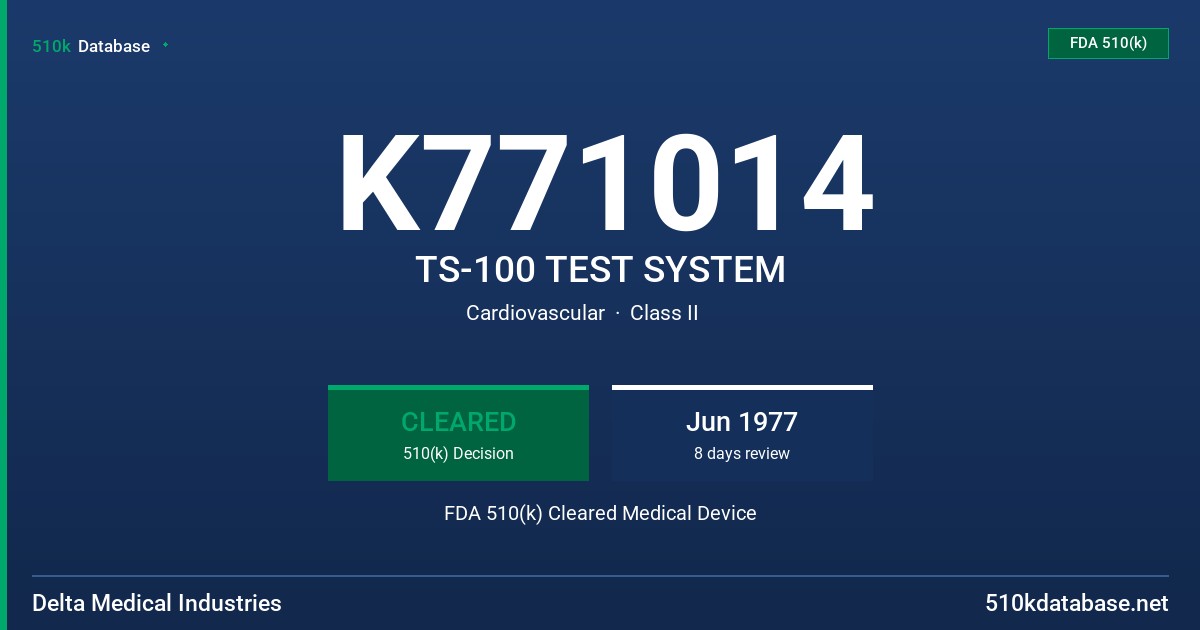 K771014 TS-100 TEST SYSTEM FDA 510(k) Cleared Medical Device