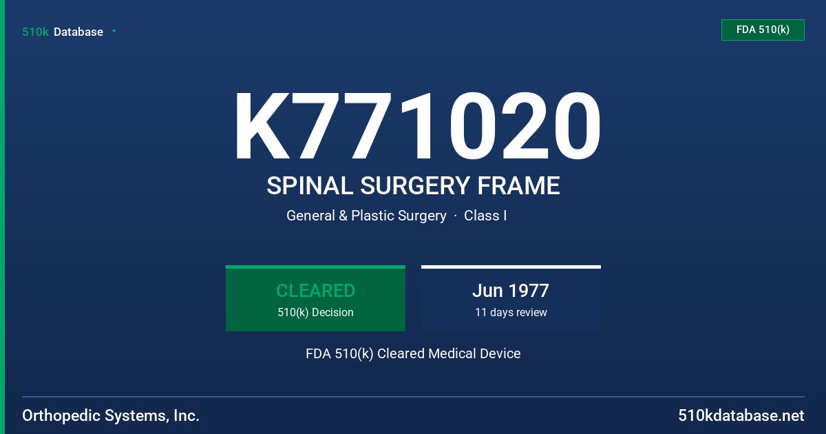 K771020 SPINAL SURGERY FRAME FDA 510(k) Cleared Medical Device