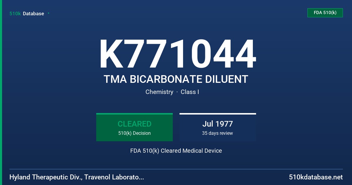 K771044 TMA BICARBONATE DILUENT FDA 510(k) Cleared Medical Device