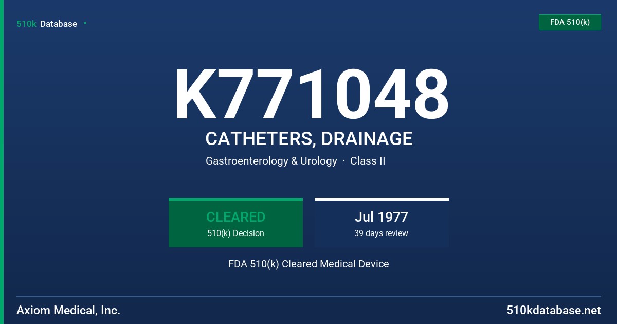 K771048 CATHETERS, DRAINAGE FDA 510(k) Cleared Medical Device