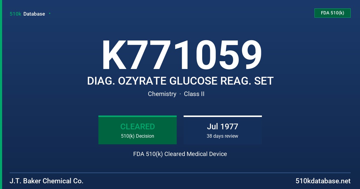 K771059 DIAG. OZYRATE GLUCOSE REAG. SET FDA 510(k) Cleared Medical Device