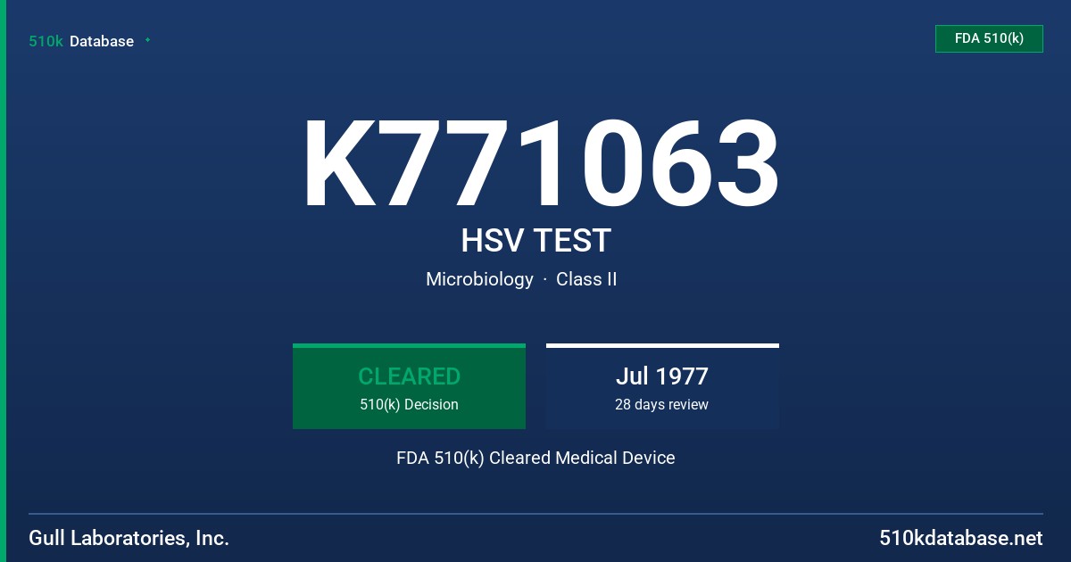 K771063 HSV TEST FDA 510(k) Cleared Medical Device