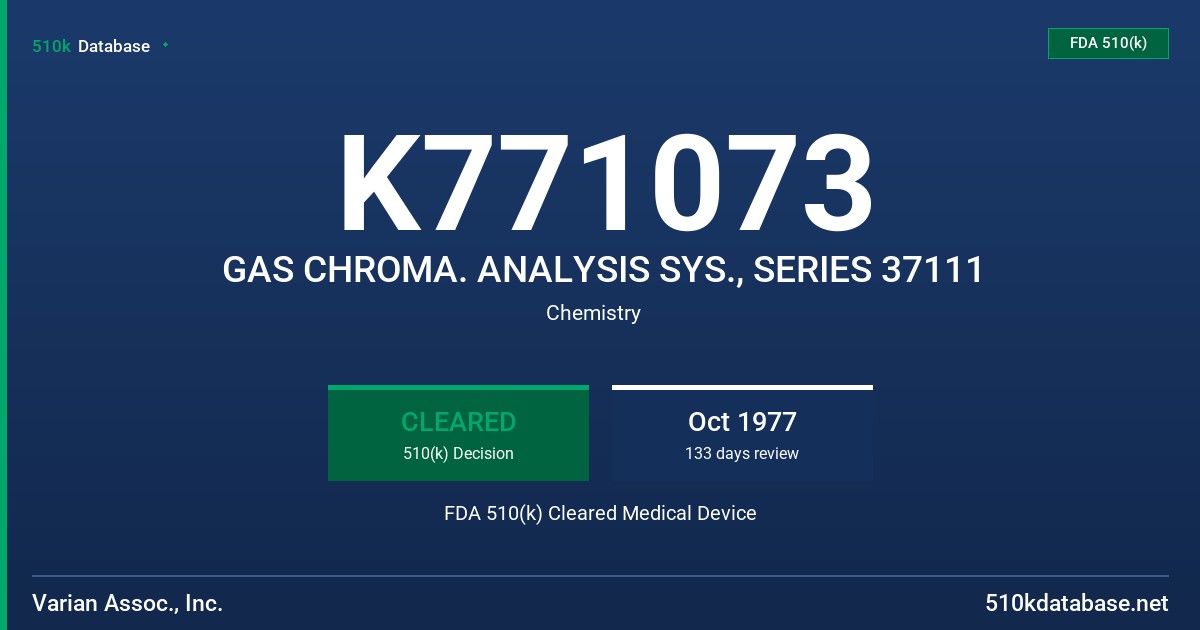 K771073 GAS CHROMA. ANALYSIS SYS., SERIES 37111 FDA 510(k) Cleared Medical Device