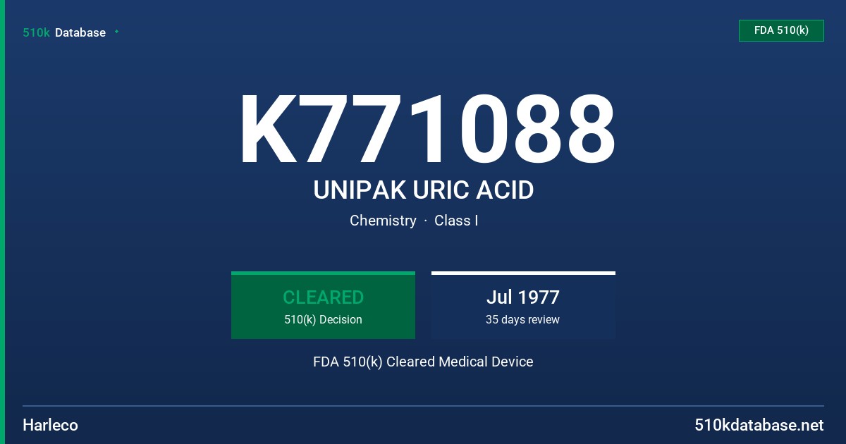 K771088 UNIPAK URIC ACID FDA 510(k) Cleared Medical Device