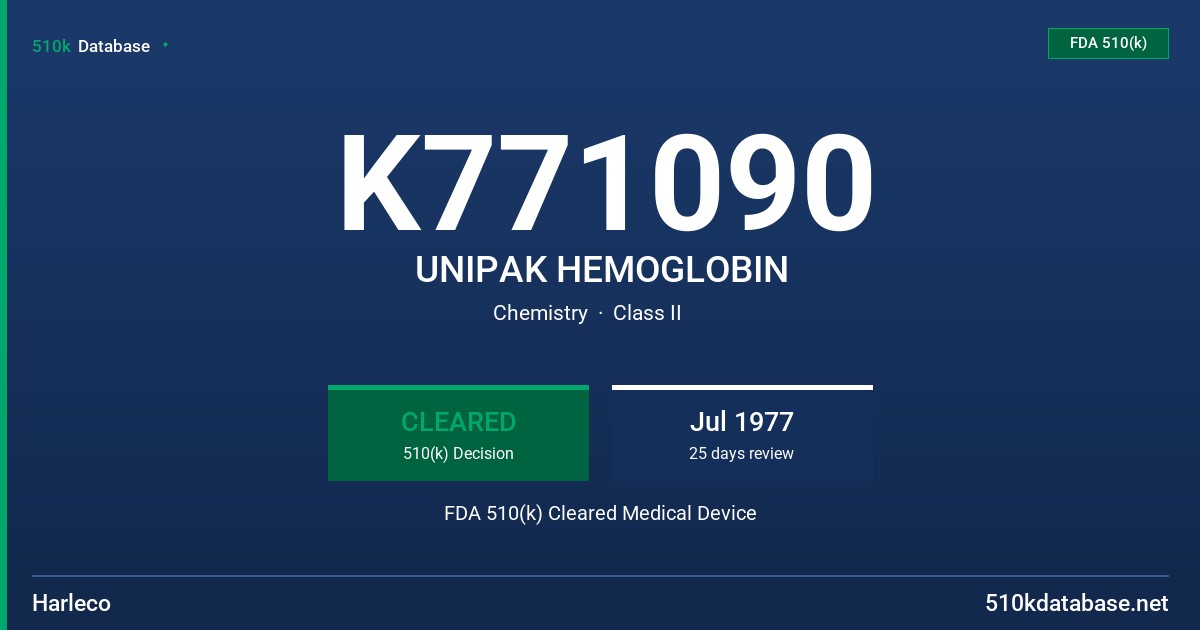 K771090 UNIPAK HEMOGLOBIN FDA 510(k) Cleared Medical Device