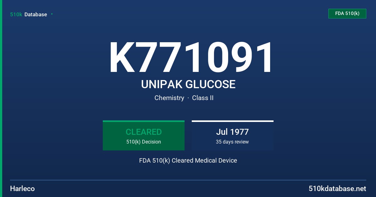 K771091 UNIPAK GLUCOSE FDA 510(k) Cleared Medical Device