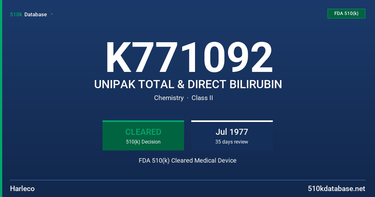 K771092 UNIPAK TOTAL & DIRECT BILIRUBIN FDA 510(k) Cleared Medical Device