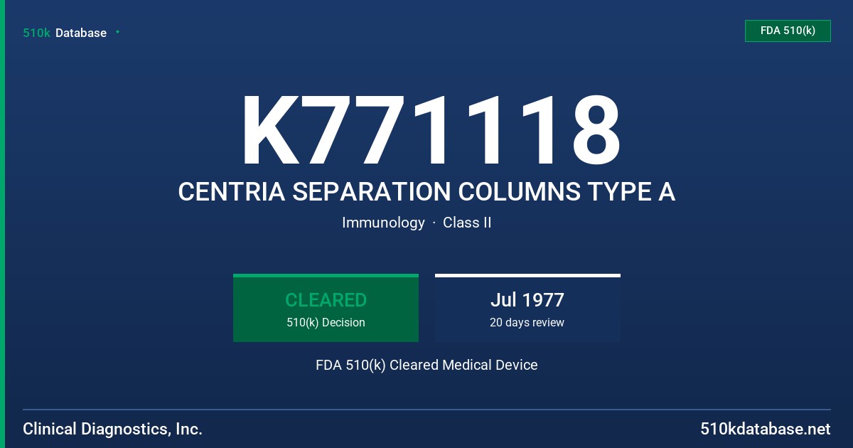 K771118 CENTRIA SEPARATION COLUMNS TYPE A FDA 510(k) Cleared Medical Device