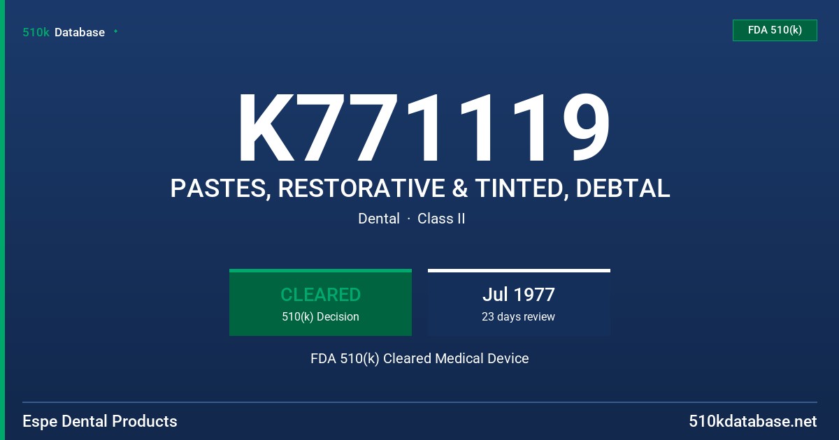 K771119 PASTES, RESTORATIVE & TINTED, DEBTAL FDA 510(k) Cleared Medical Device