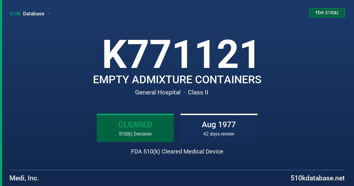 K771121 EMPTY ADMIXTURE CONTAINERS FDA 510(k) Cleared Medical Device