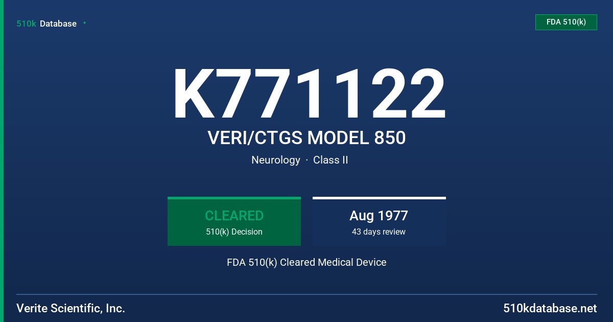 K771122 VERI/CTGS MODEL 850 FDA 510(k) Cleared Medical Device