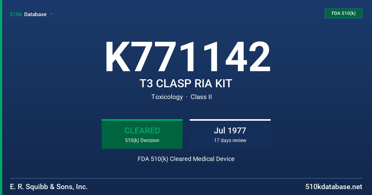 K771142 T3 CLASP RIA KIT FDA 510(k) Cleared Medical Device