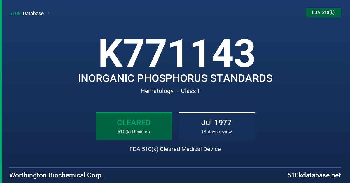 K771143 INORGANIC PHOSPHORUS STANDARDS FDA 510(k) Cleared Medical Device