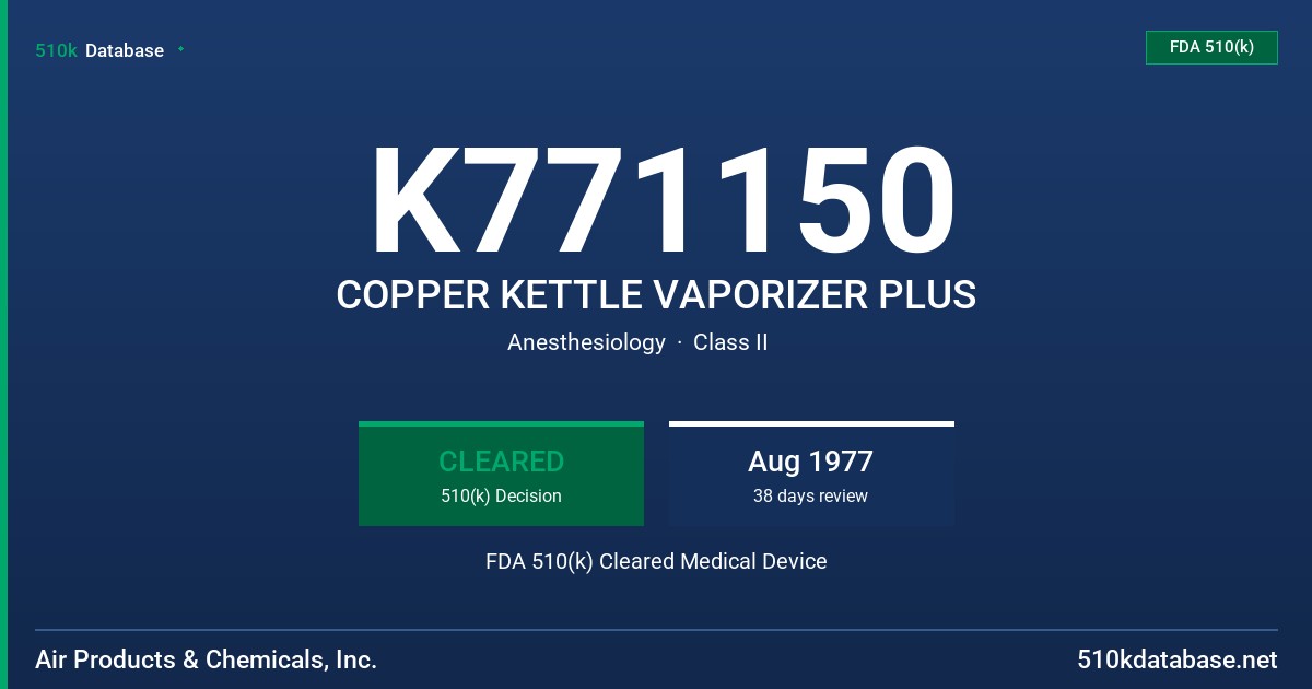 K771150 COPPER KETTLE VAPORIZER PLUS FDA 510(k) Cleared Medical Device