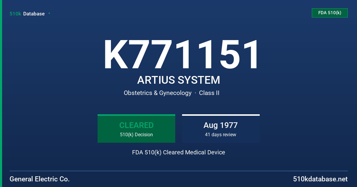 K771151 ARTIUS SYSTEM FDA 510(k) Cleared Medical Device