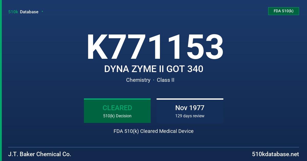 K771153 DYNA ZYME II GOT 340 FDA 510(k) Cleared Medical Device