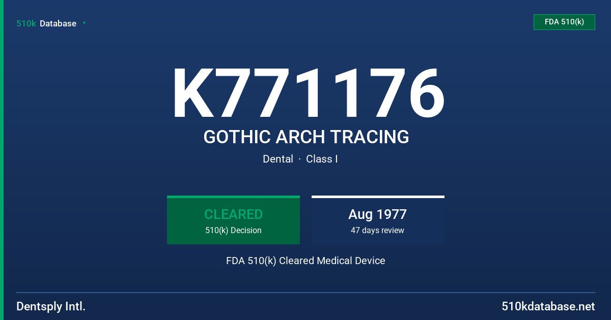 K771176 GOTHIC ARCH TRACING FDA 510(k) Cleared Medical Device