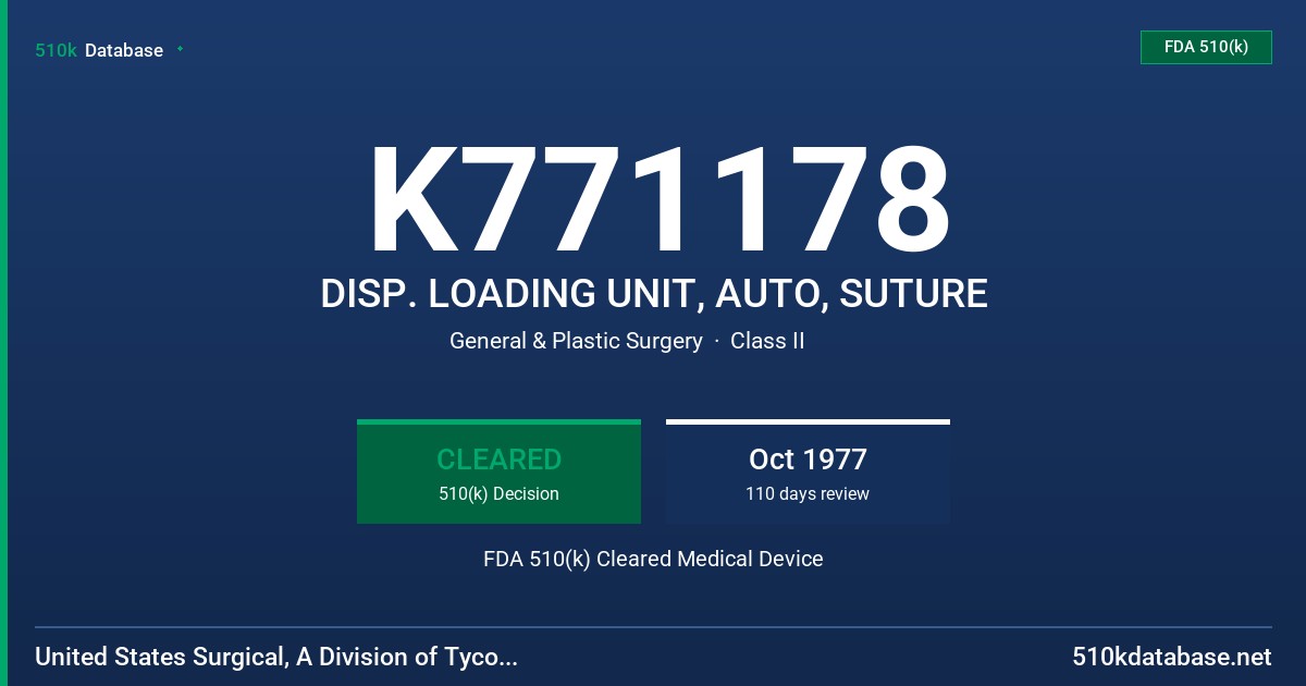 K771178 DISP. LOADING UNIT, AUTO, SUTURE FDA 510(k) Cleared Medical Device