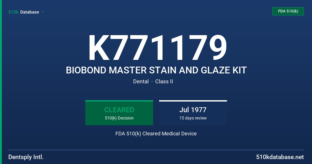 K771179 BIOBOND MASTER STAIN AND GLAZE KIT FDA 510(k) Cleared Medical Device