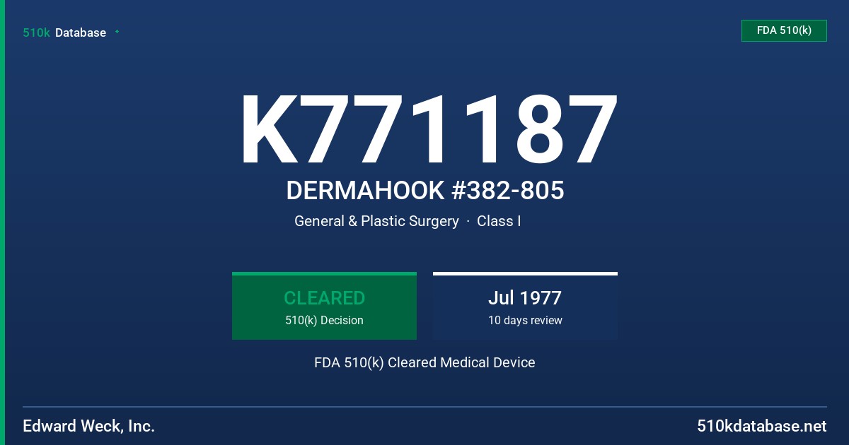 K771187 DERMAHOOK #382-805 FDA 510(k) Cleared Medical Device