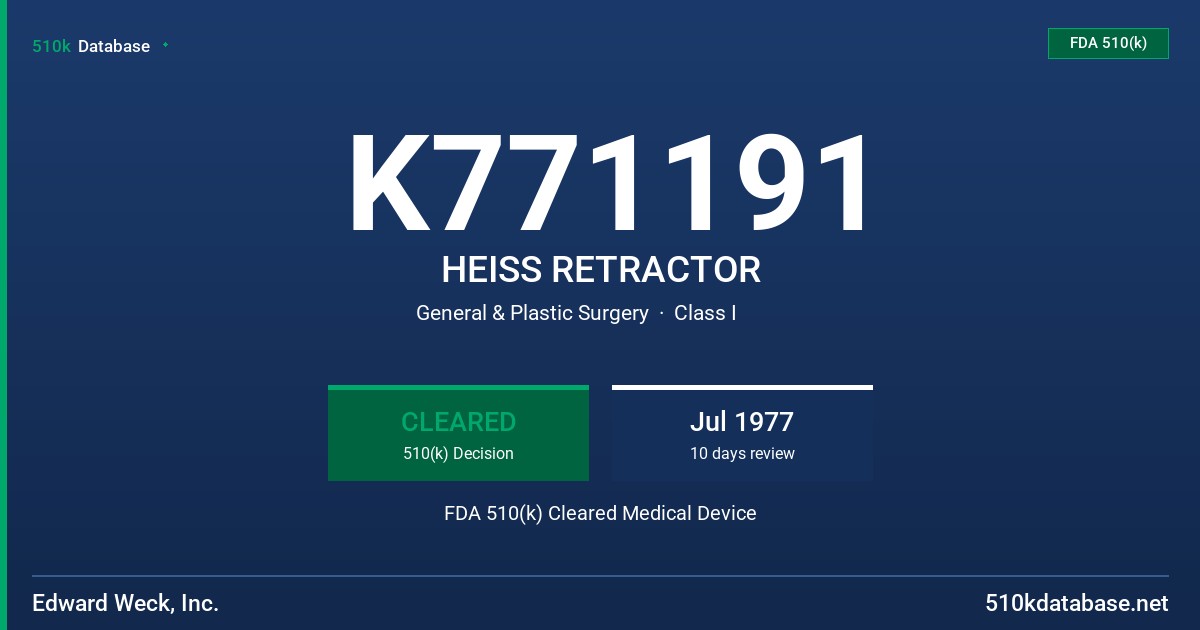 K771191 HEISS RETRACTOR FDA 510(k) Cleared Medical Device
